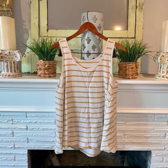 Free People We the Free Striped Tan Yellow Scoop Back Tank Top Size M - Picture 2 of 4